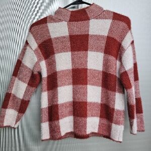 Zara Maroon Red Plaid Fluffy Mock Neck Fall HOLIDAY Sweater
